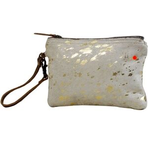 Myra Bag Golden Snow Cowhide Pouch Upcycled Cowhide & Leather S-2826